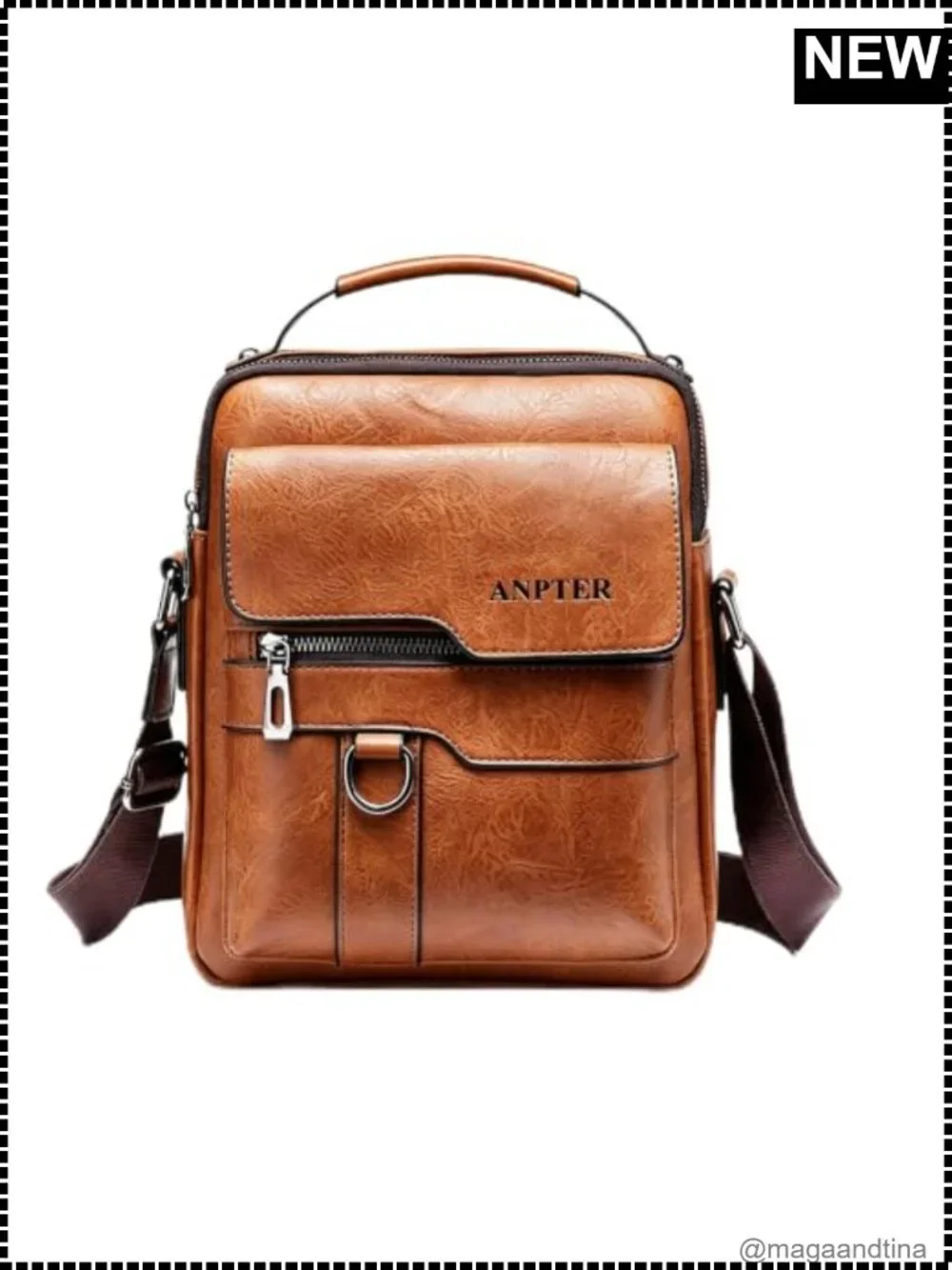 Men's Faux Leather Messenger Bag Small Crossbody Satchel